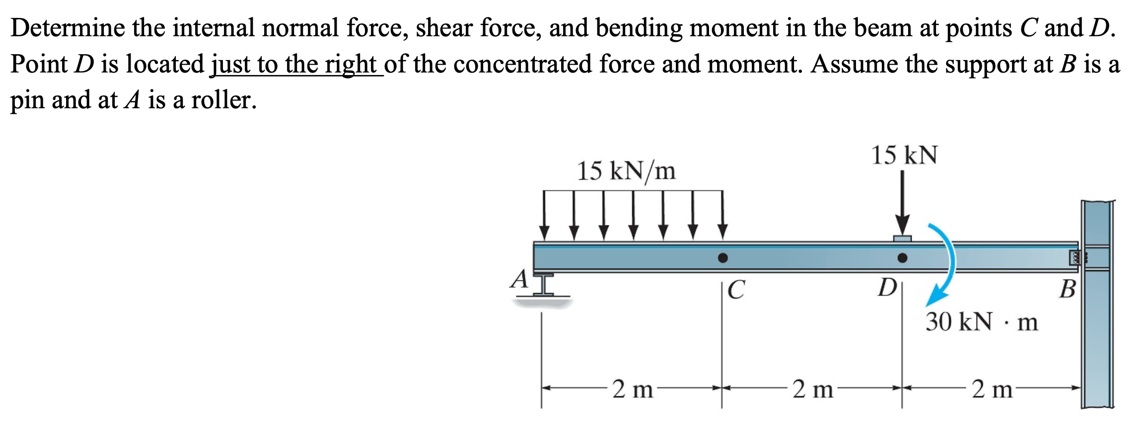 Determine the internal normal force, shear force,