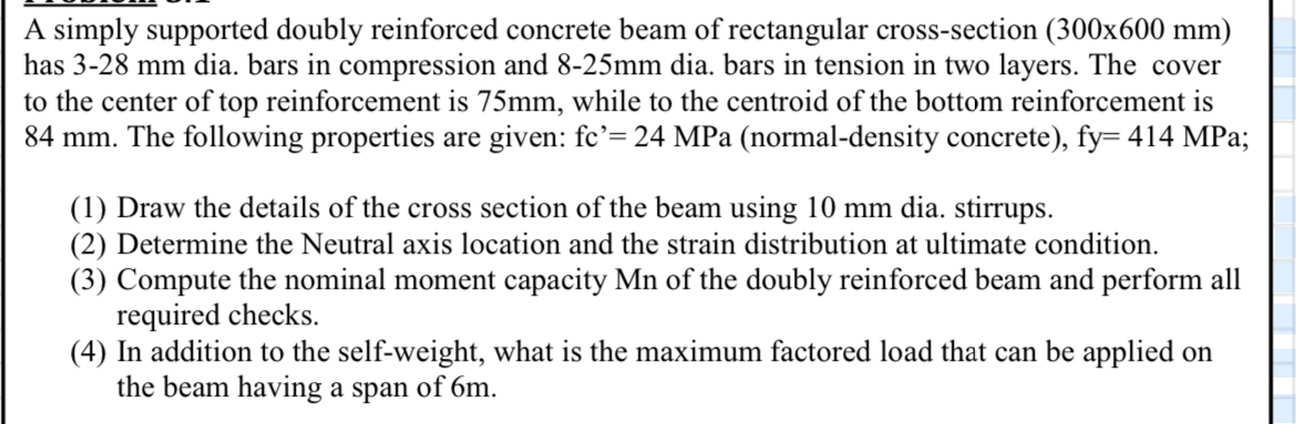 A simply supported doubly reinforced concrete