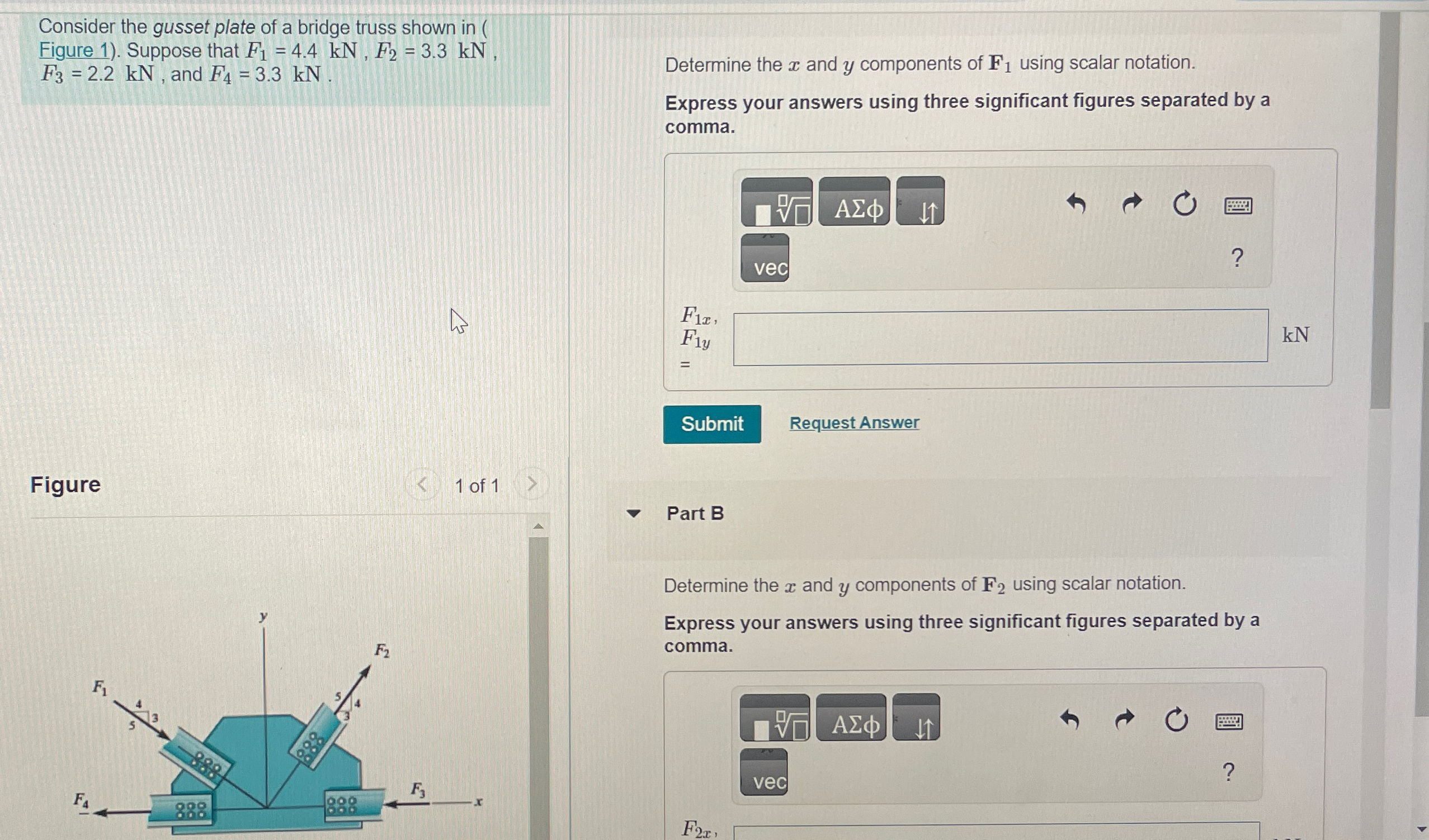 Consider the gusset plate of a bridge truss shown