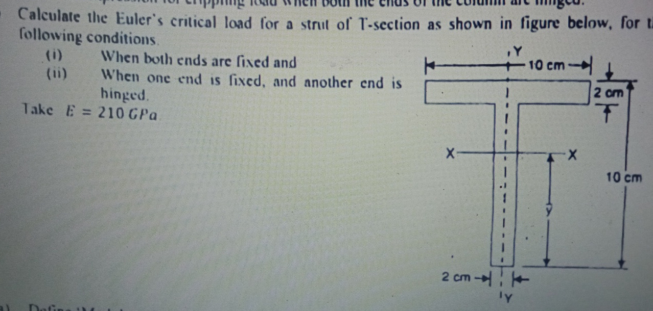 Caleulate the Euler's critical load for a strut