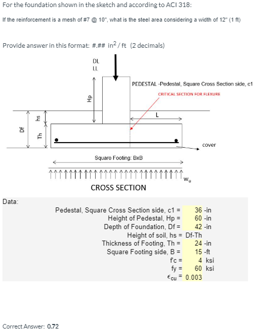 For the foundation shown in the sketch and