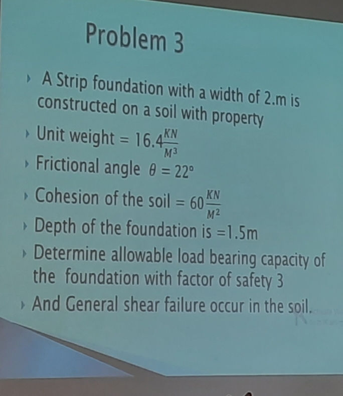Problem 3 , A Strip foundation with a width of 2