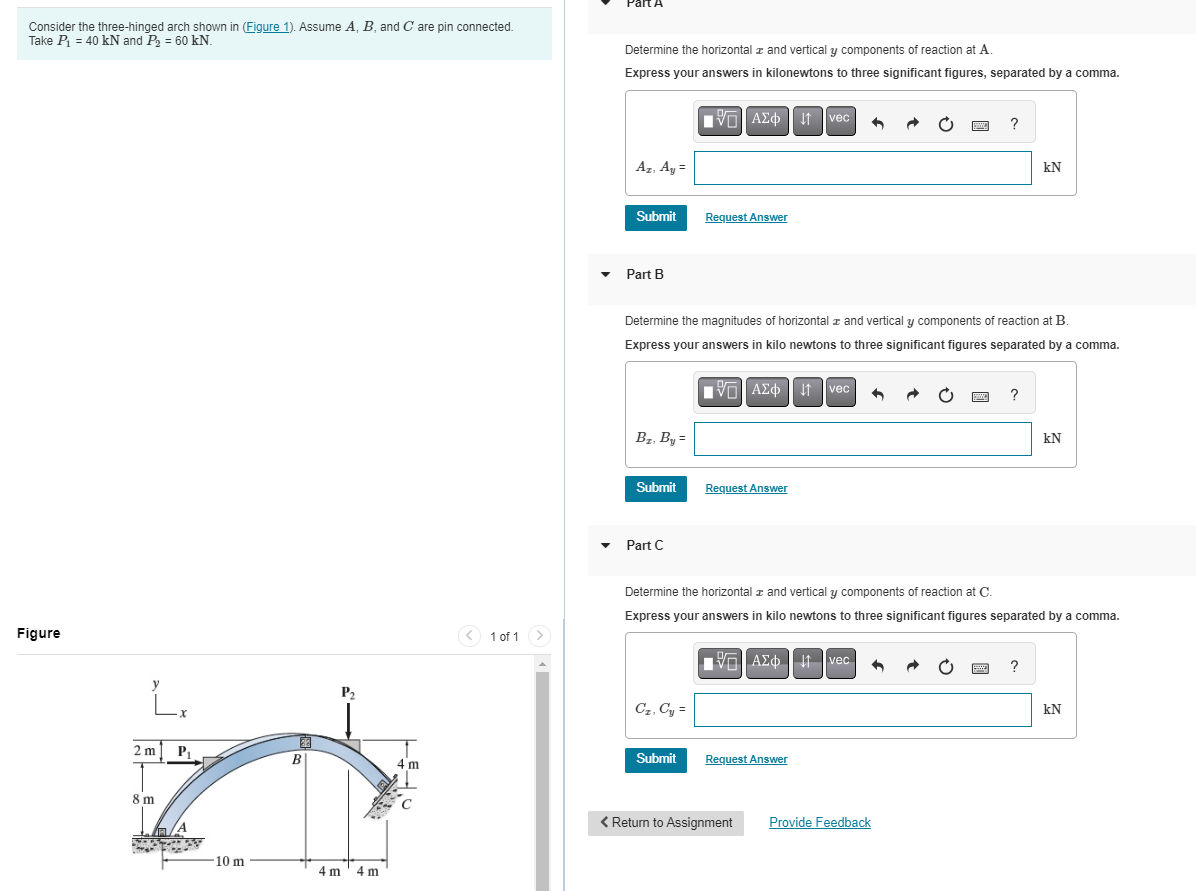 Consider the three - hinged arch shown in (