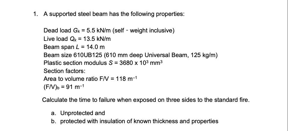 A supported steel beam has the following