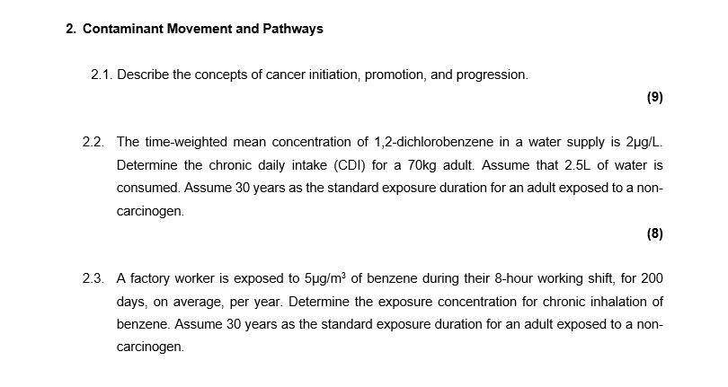 Contaminant Movement and Pathways 2 . 1 .