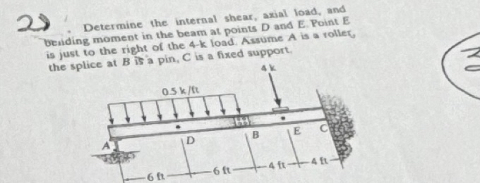 Determine the internal shear, axial load, and
