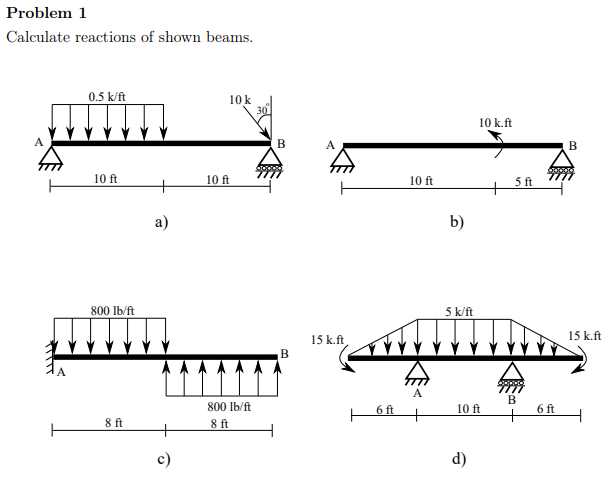 Problem 1 Calculate reactions of shown beams.