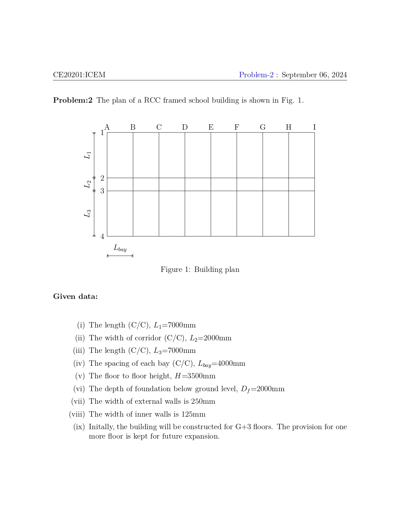 Problem: 2 The plan of a RCC framed school