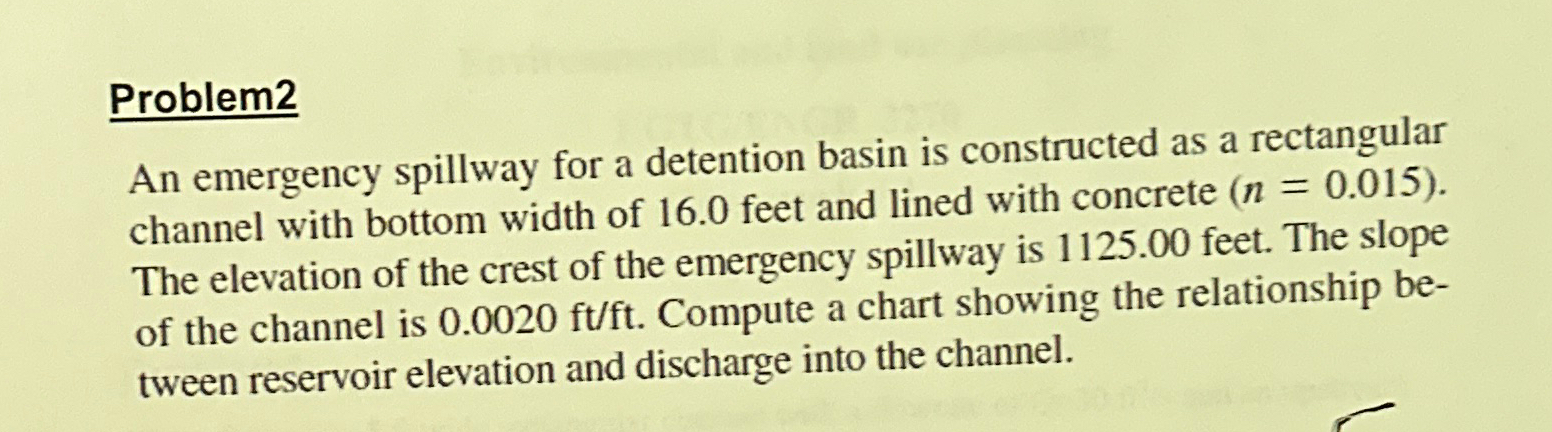 Problem 2 An emergency spillway for a detention