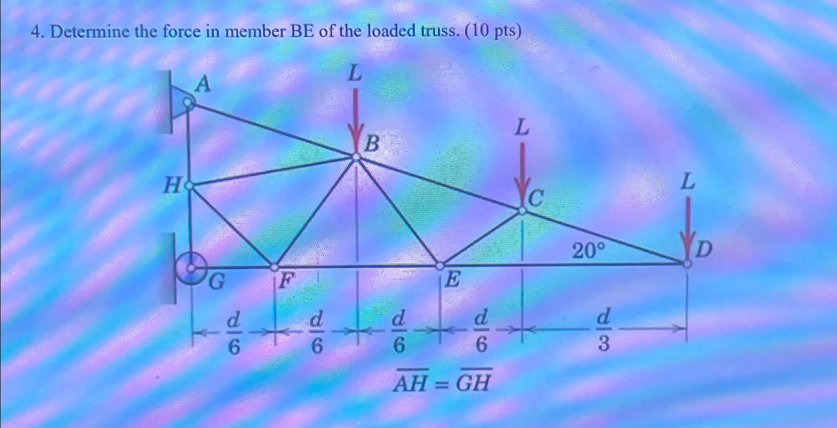 Determine the force in member BE of the loaded