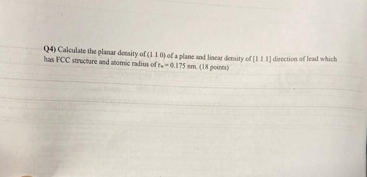 calculate The planar density of 1 1 0 of a plane