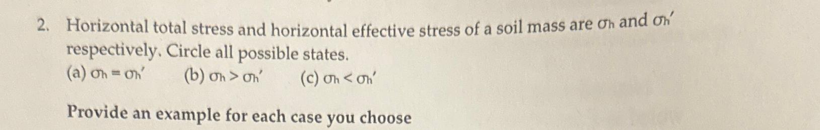 Horizontal total stress and horizontal effective