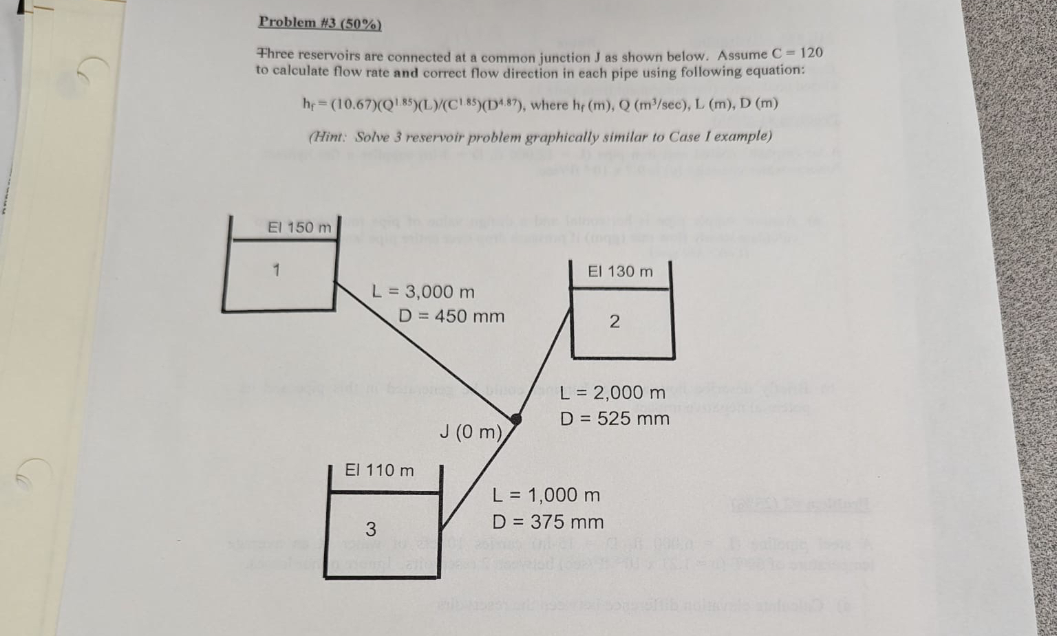 Problem # 3 ( 5 0 % ) Three reservoirs are