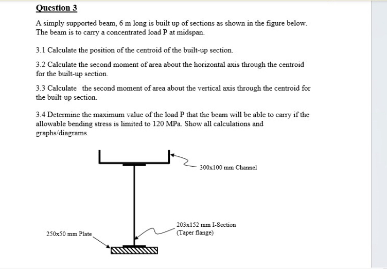 Question 3 A simply supported beam, 6 m long is