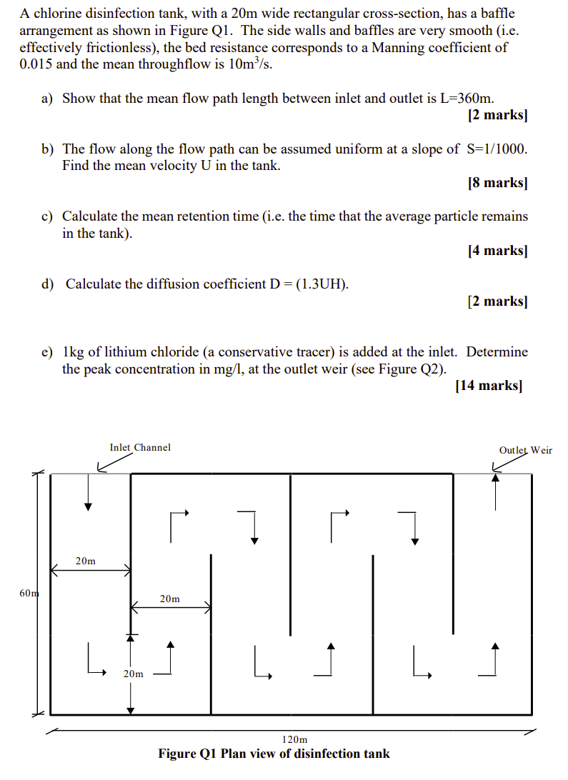 A chlorine disinfection tank, with a 2 0 m wide