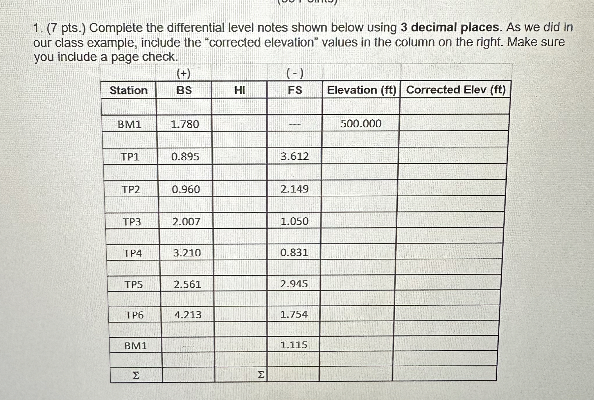 ( 7 pts . ) Complete the differential level notes