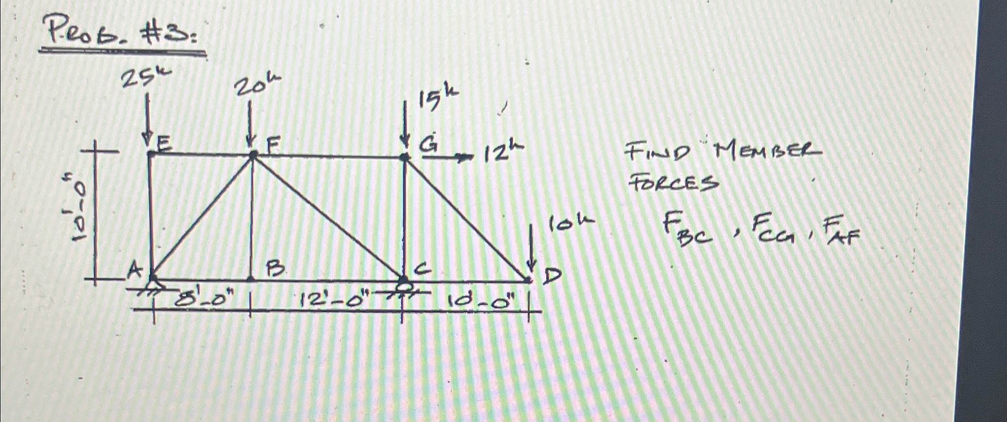 P e o t . # 3 : 2 5 k FIND MEMBER FORCES F B C ,