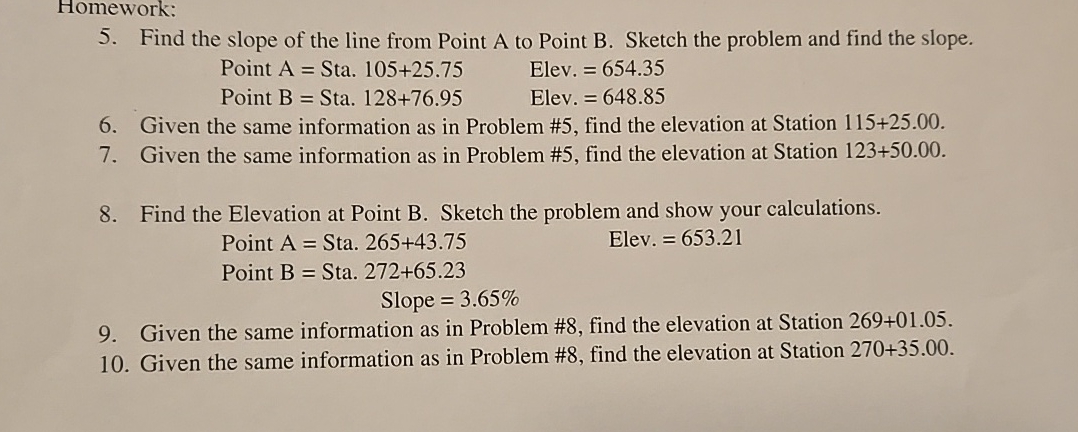 Homework: Find the slope of the line from Point A