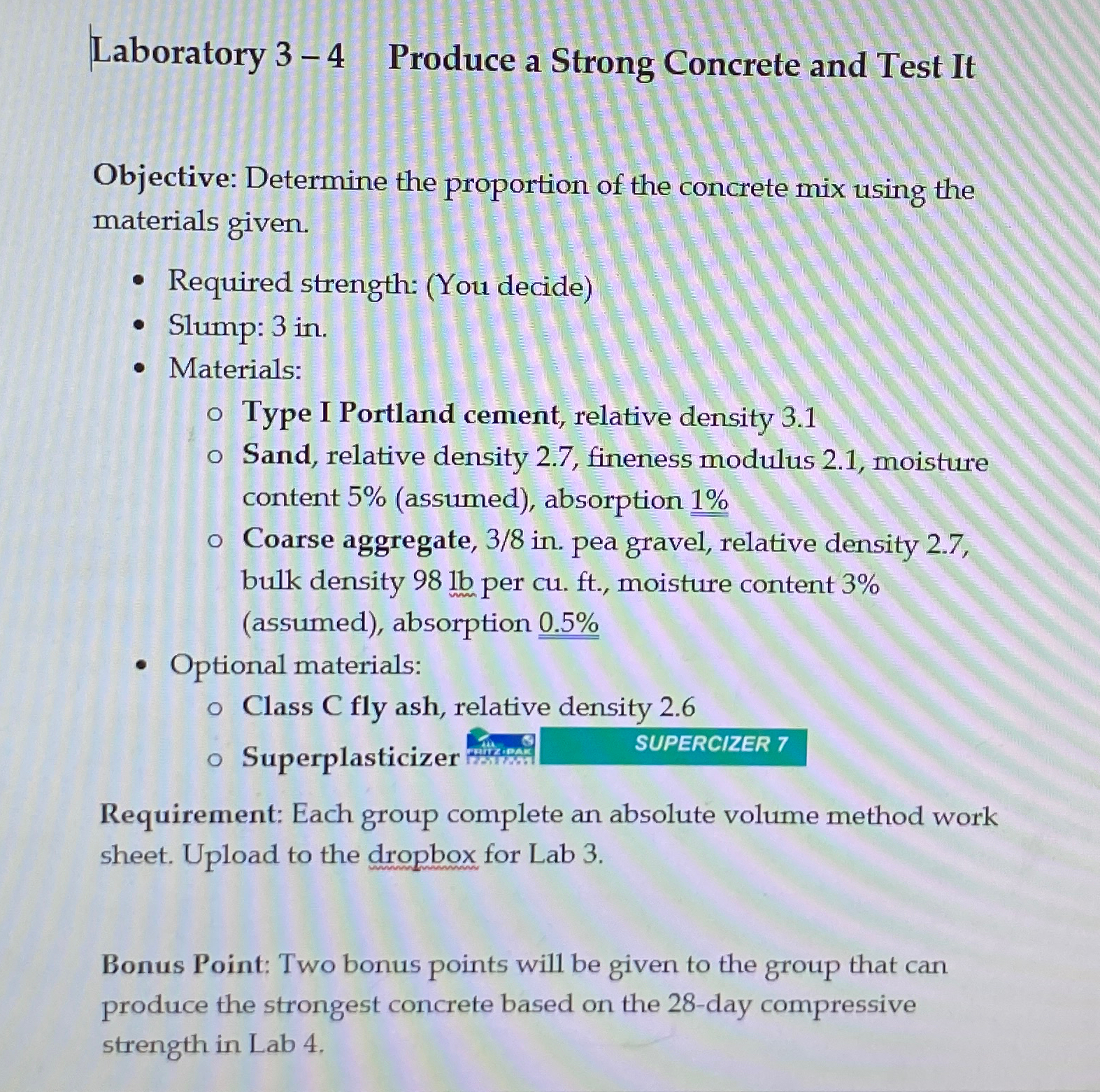 Laboratory 3 - 4 Produce a Strong Concrete and