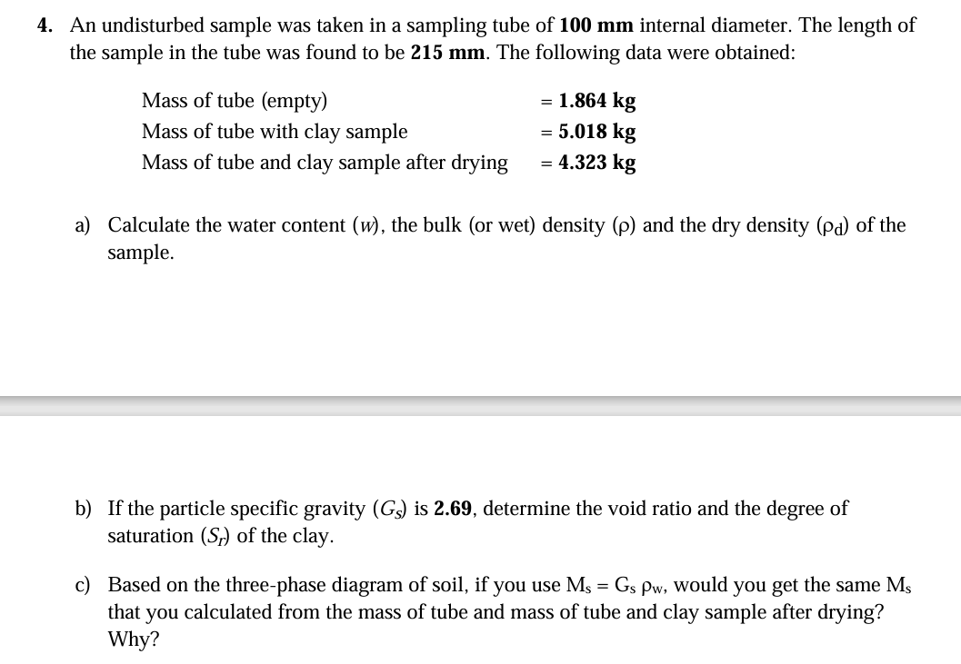An undisturbed sample was taken in a sampling