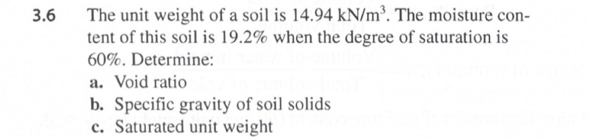 3 . 6 The unit weight of a soil is 1 4 . 9 4 k N