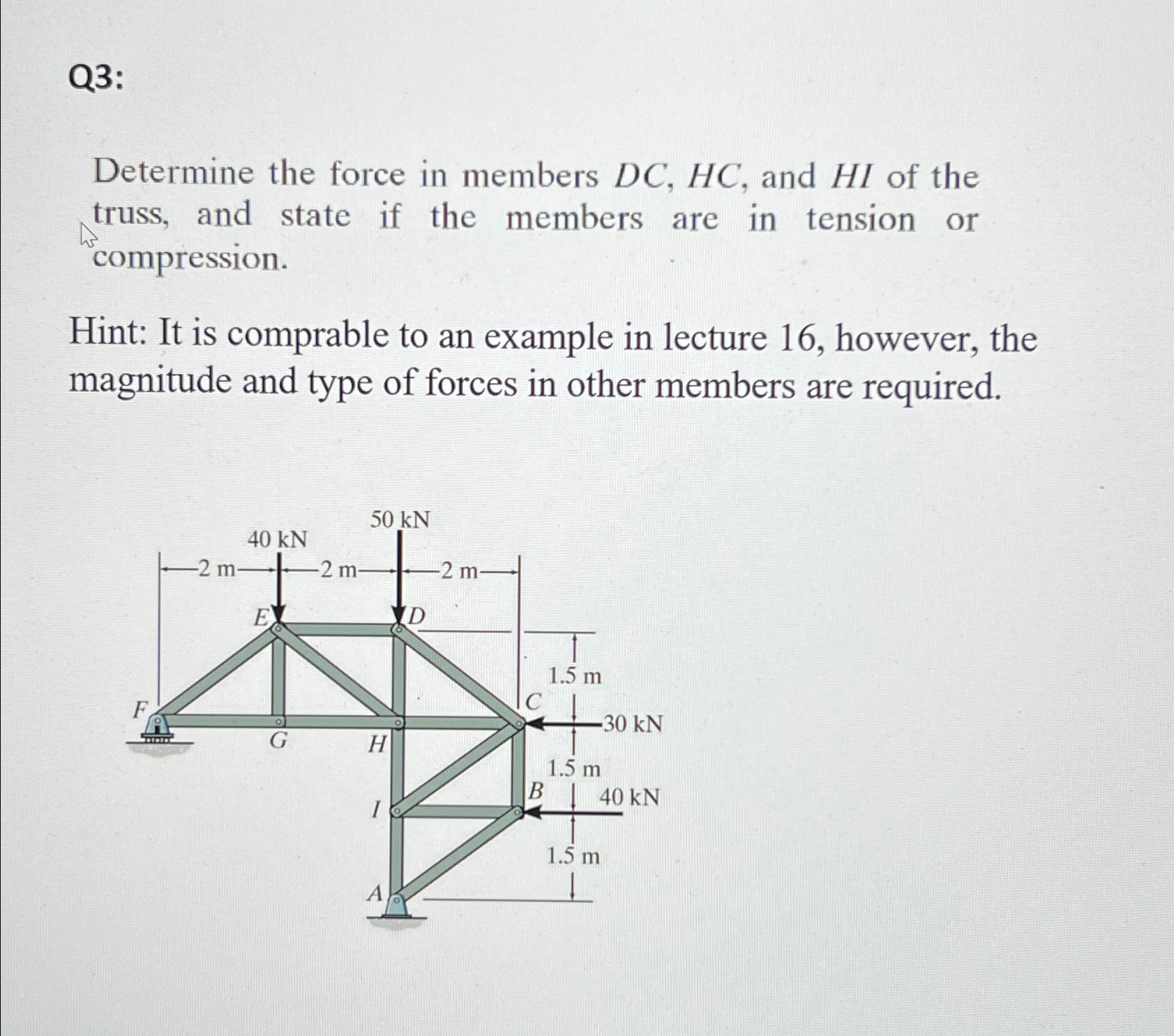 Q 3 : Determine the force in members D C , H C ,