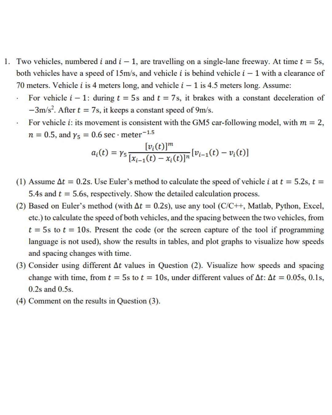 Two vehicles, numbered i and i - 1 , are
