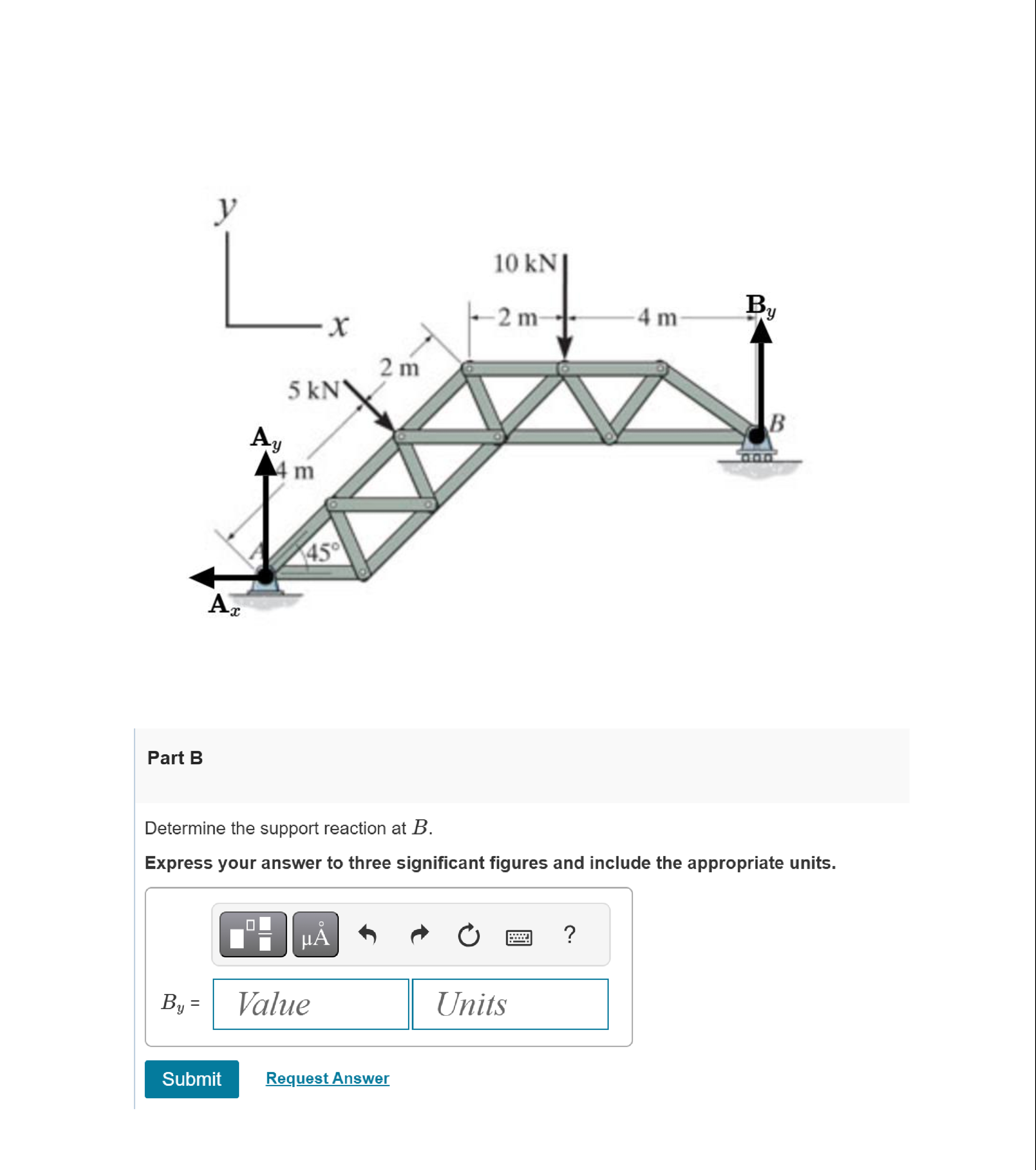 Part B Determine the support reaction at B .