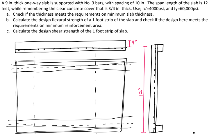 A 9 in . thick one - way slab is supported with
