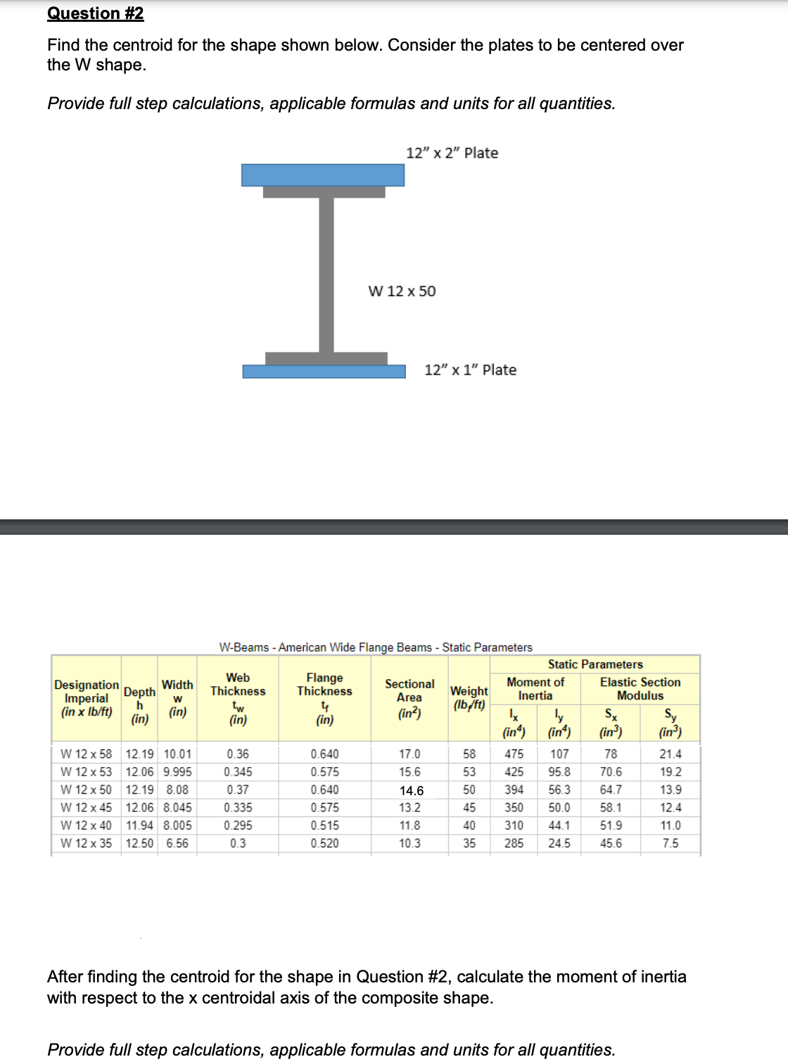 Question # 2 Find the centroid for the shape