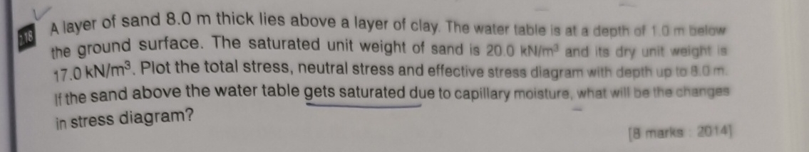 ( 1 8 A layer of sand 8 . 0 m thick lies above a