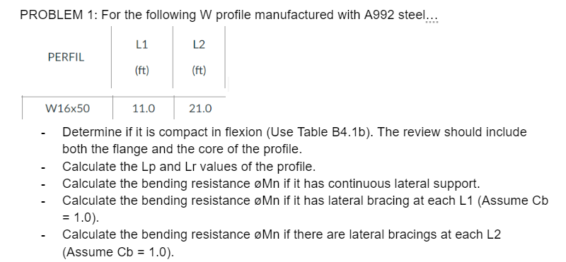 PROBLEM 1 : For the following W profile