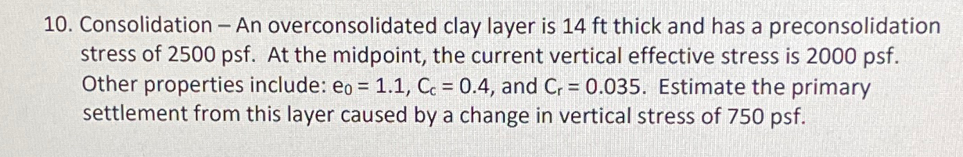 Consolidation - An overconsolidated clay layer is