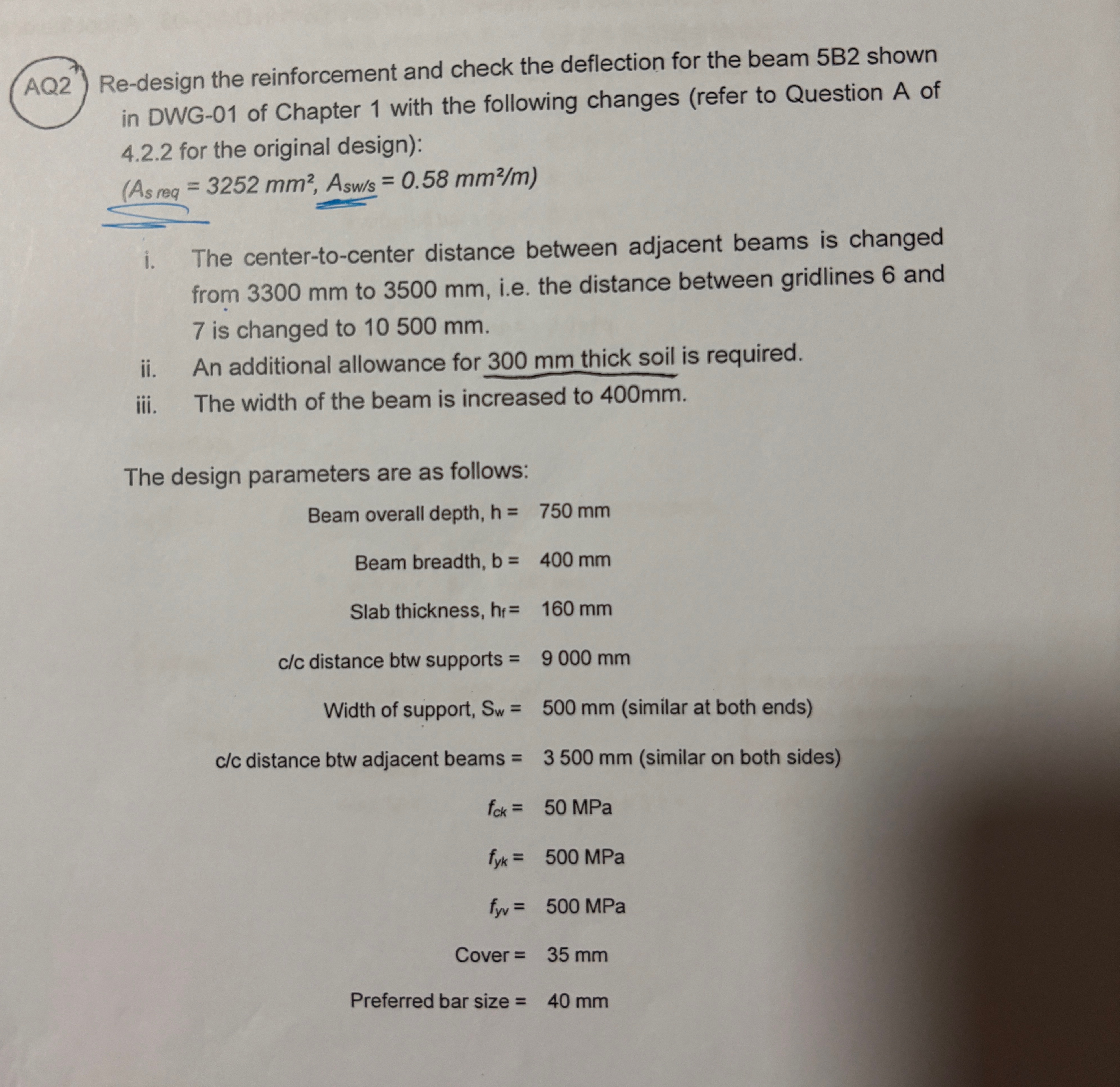 AQ 2 Re - design the reinforcement and check the