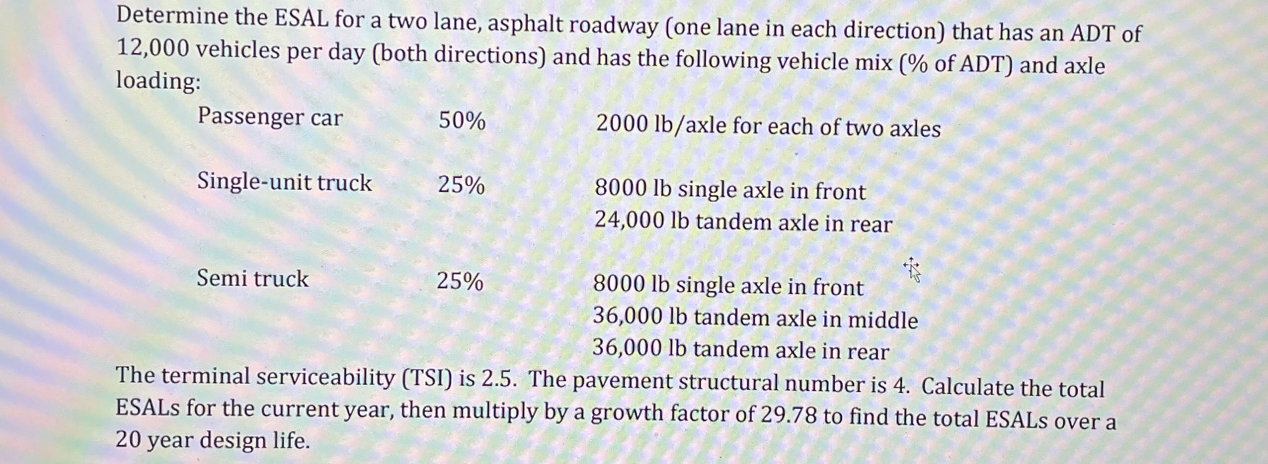 Determine the ESAL for a two lane, asphalt