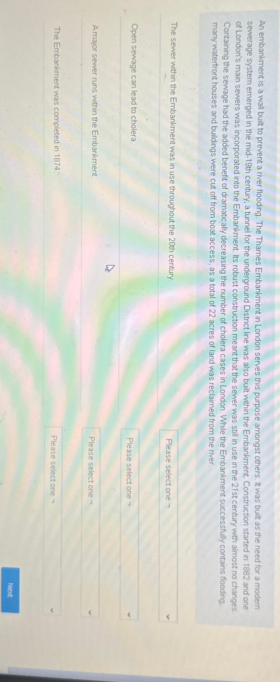 An embankment is a wall built to prevent a river