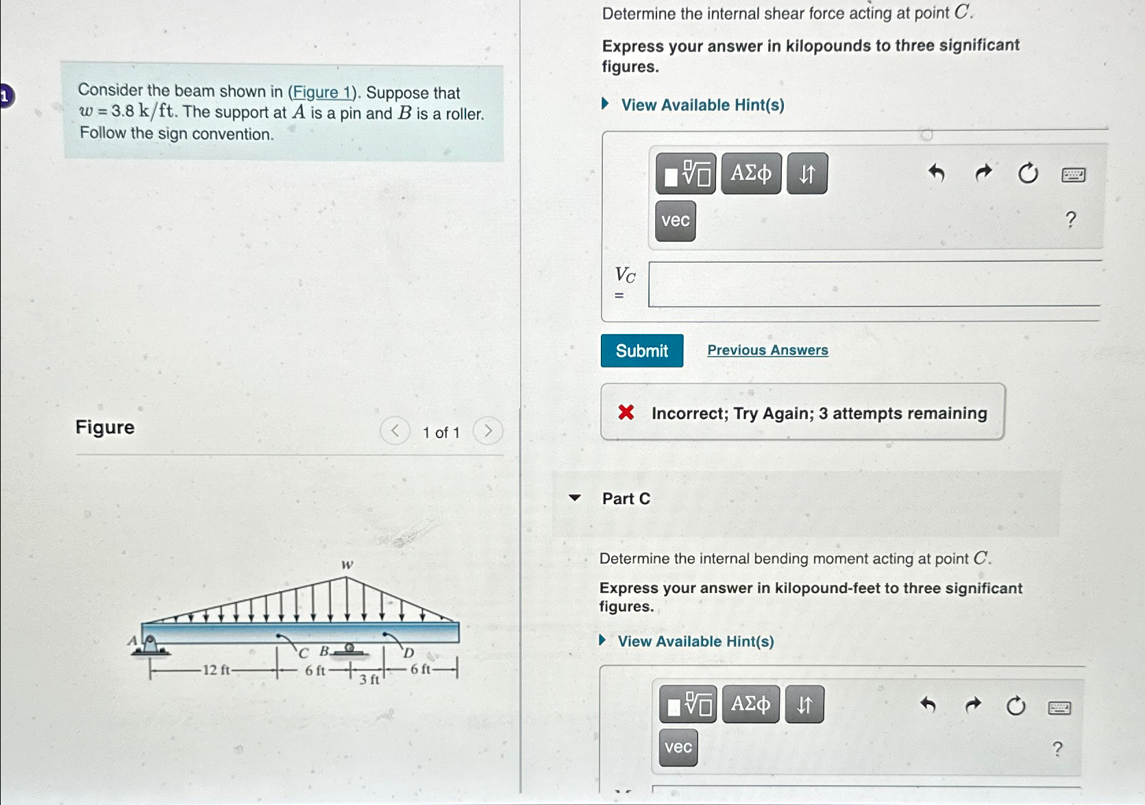 Determine the internal shear force acting at