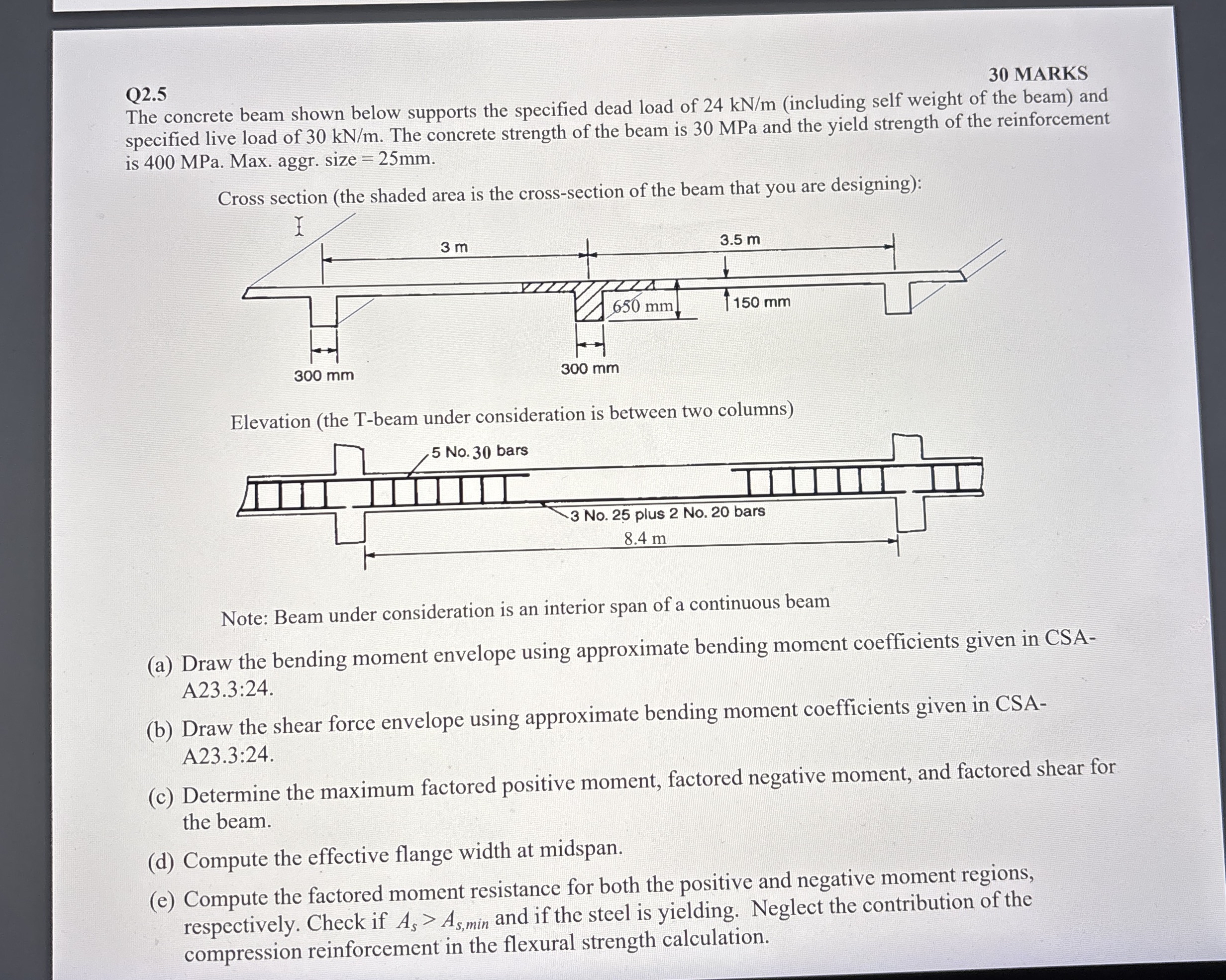 Q 2 . 5 3 0 MARKS The concrete beam shown below