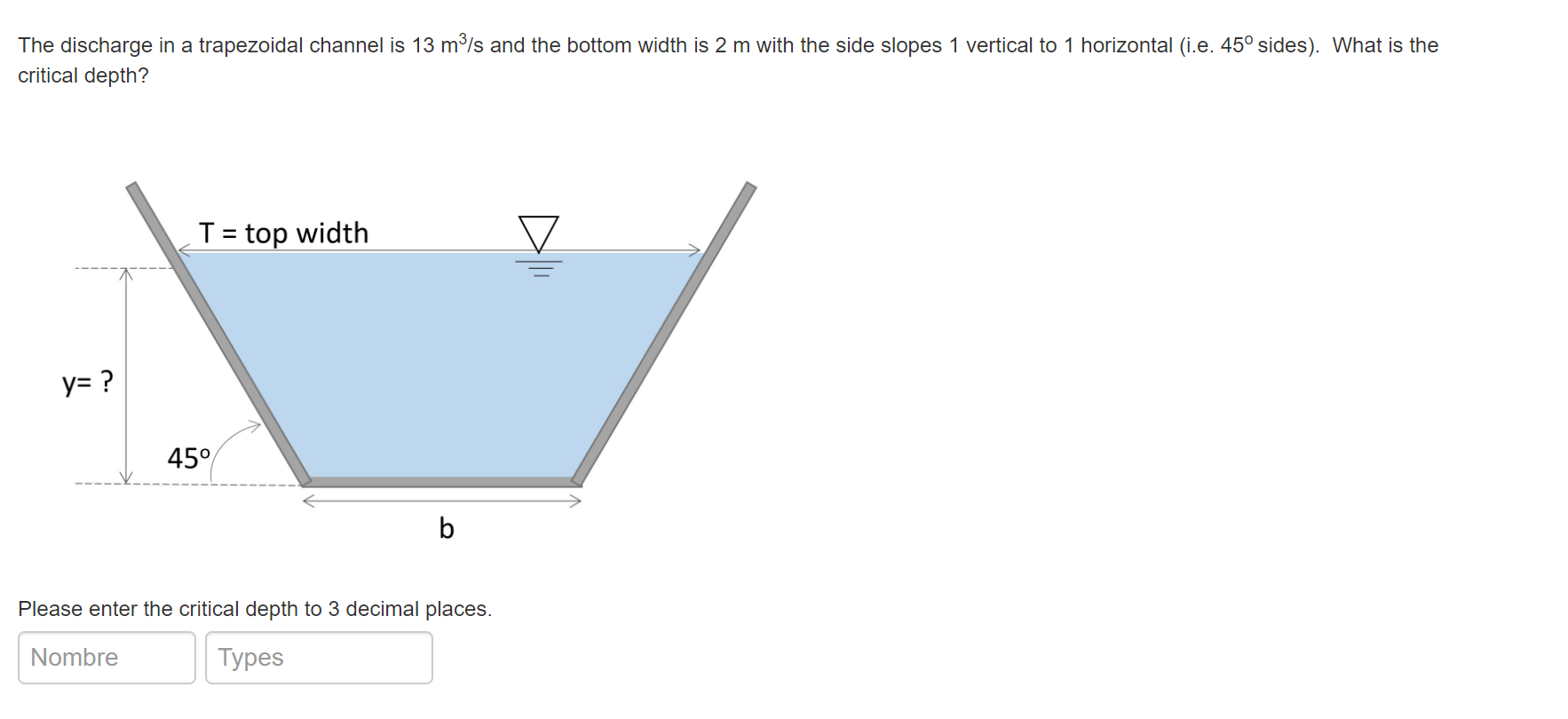 The discharge in a trapezoidal channel is 1 3 m 3