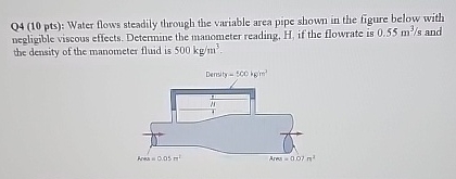 Q 4 ( 1 0 pts ) : Water flows steadily through