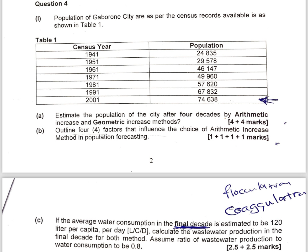 Question 4 ( i ) Population of Gaborone City are