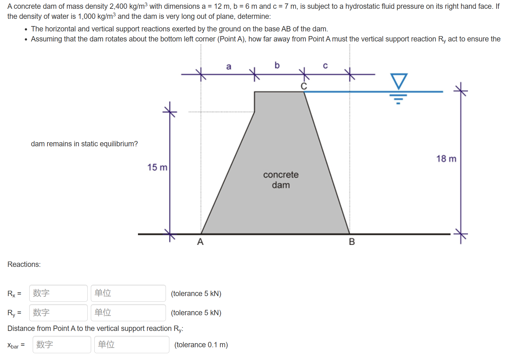 A concrete dam of mass density 2 , 4 0 0 k g m 3