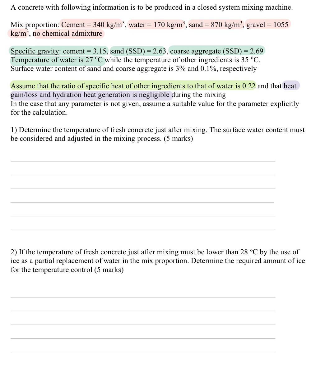 A concrete with following information is to be