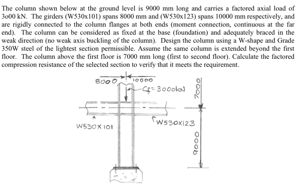 The column shown below at the ground level is 9 0