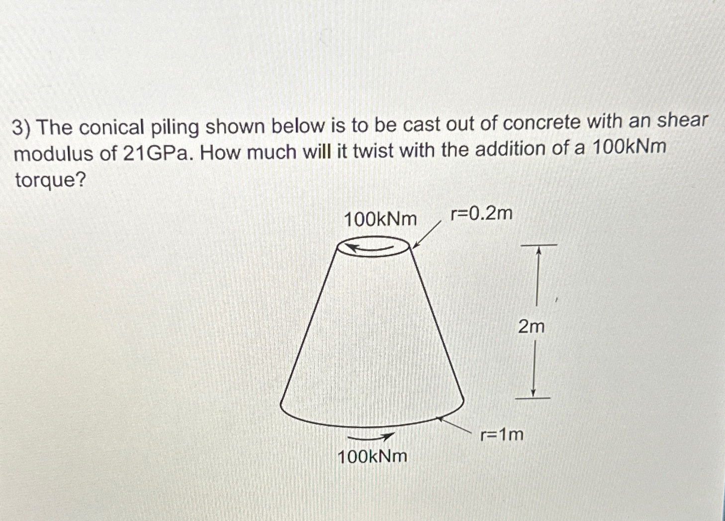 The conical piling shown below is to be cast out