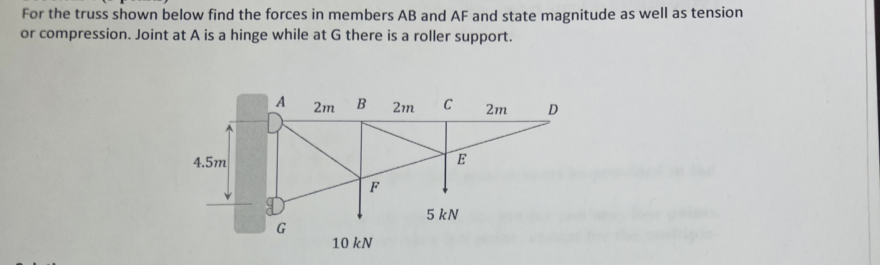 For the truss shown below find the forces in