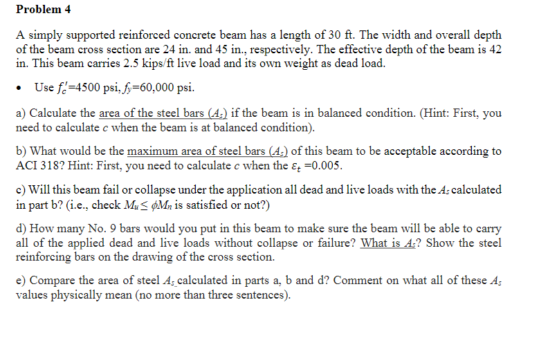 Problem 4 A simply supported reinforced concrete
