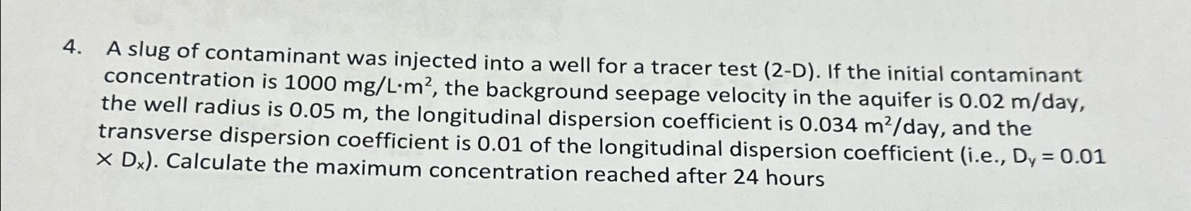 A slug of contaminant was injected into a well