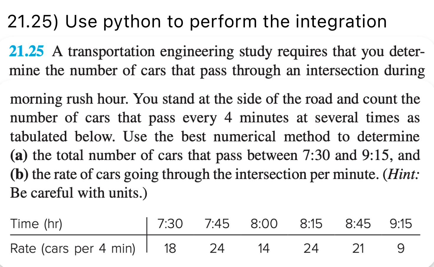 2 1 . 2 5 ) Use python to perform the numerical