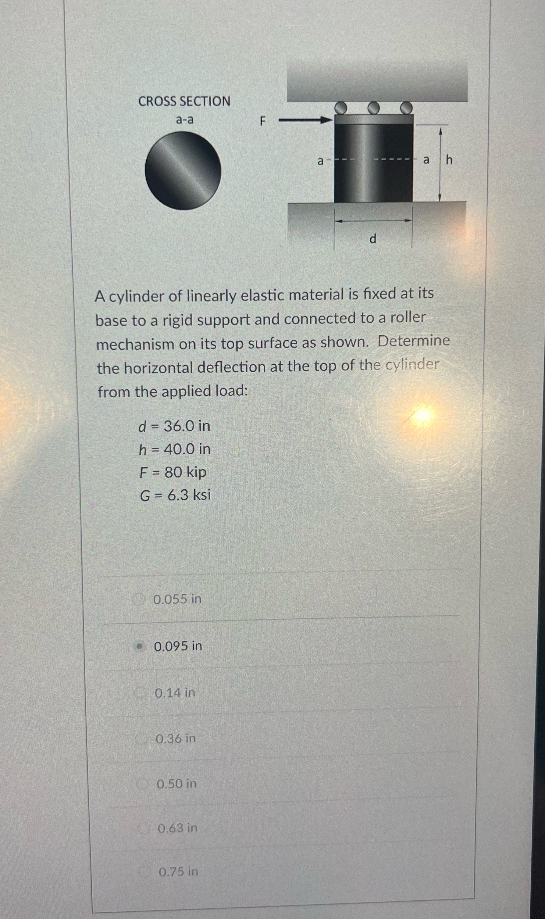 A cylinder of linearly elastic material is fixed